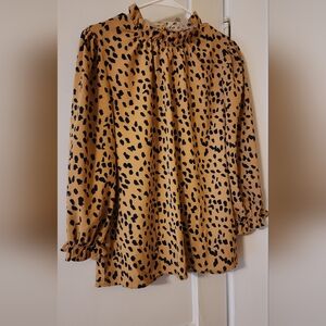 Leopard Print Ruffle Neck Blouse